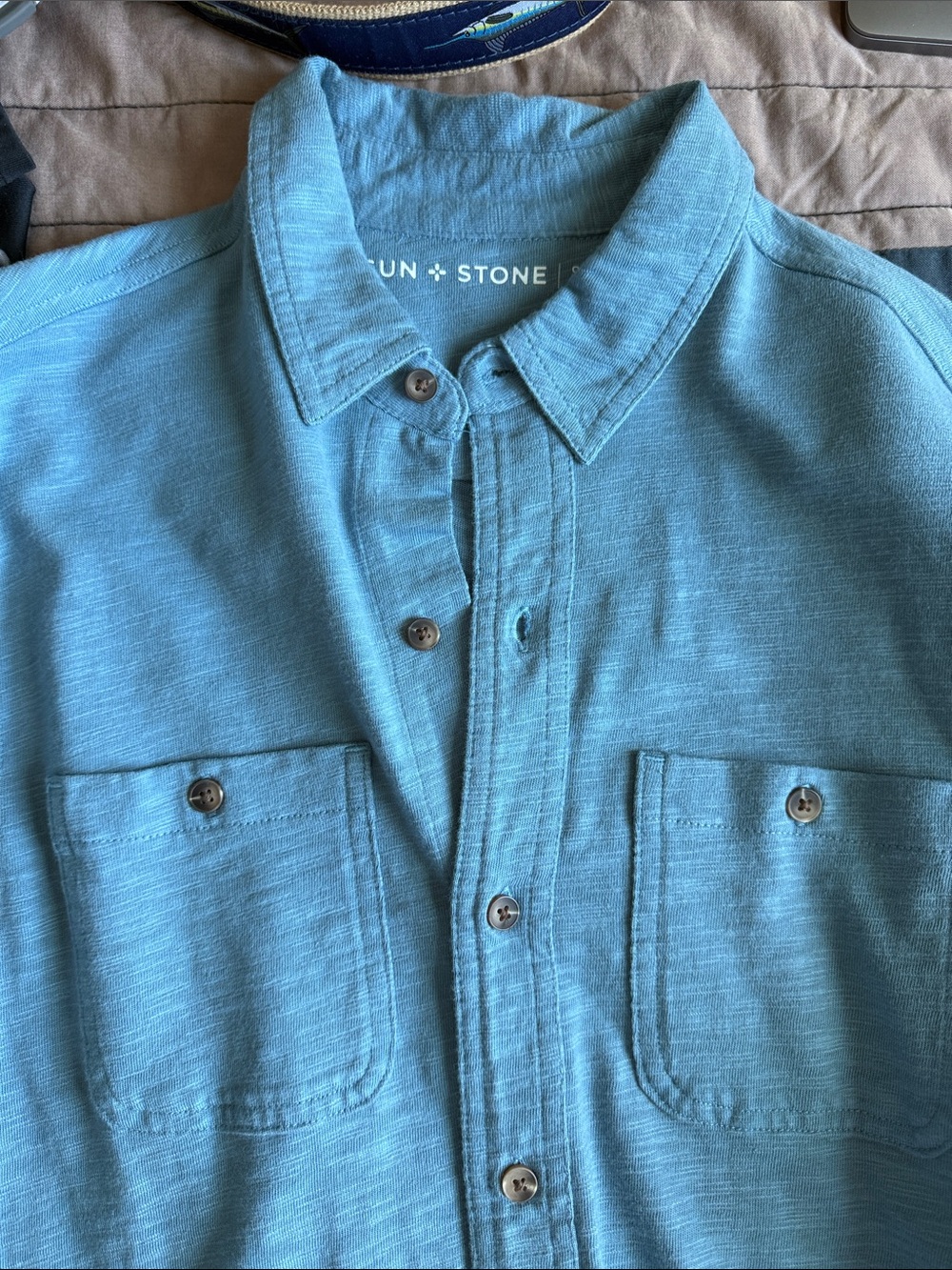 NWT Sun + Stone Men's Teal Blue ish Button-Up Shirt